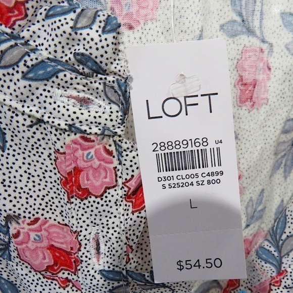 LOFT • Women’s Floral Ruffle Henley Mixed Media Top Blouse - Picture 5 of 5